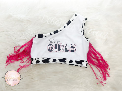 Let’s go girls/ cow print one shoulder top